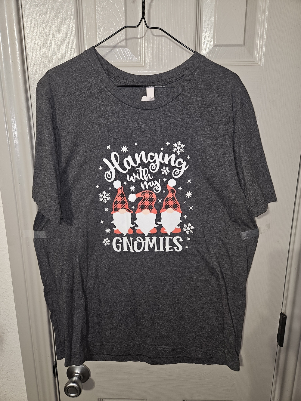 Bella Canvas Dark Gray Women's Tee with White & Red Gnome Graphic